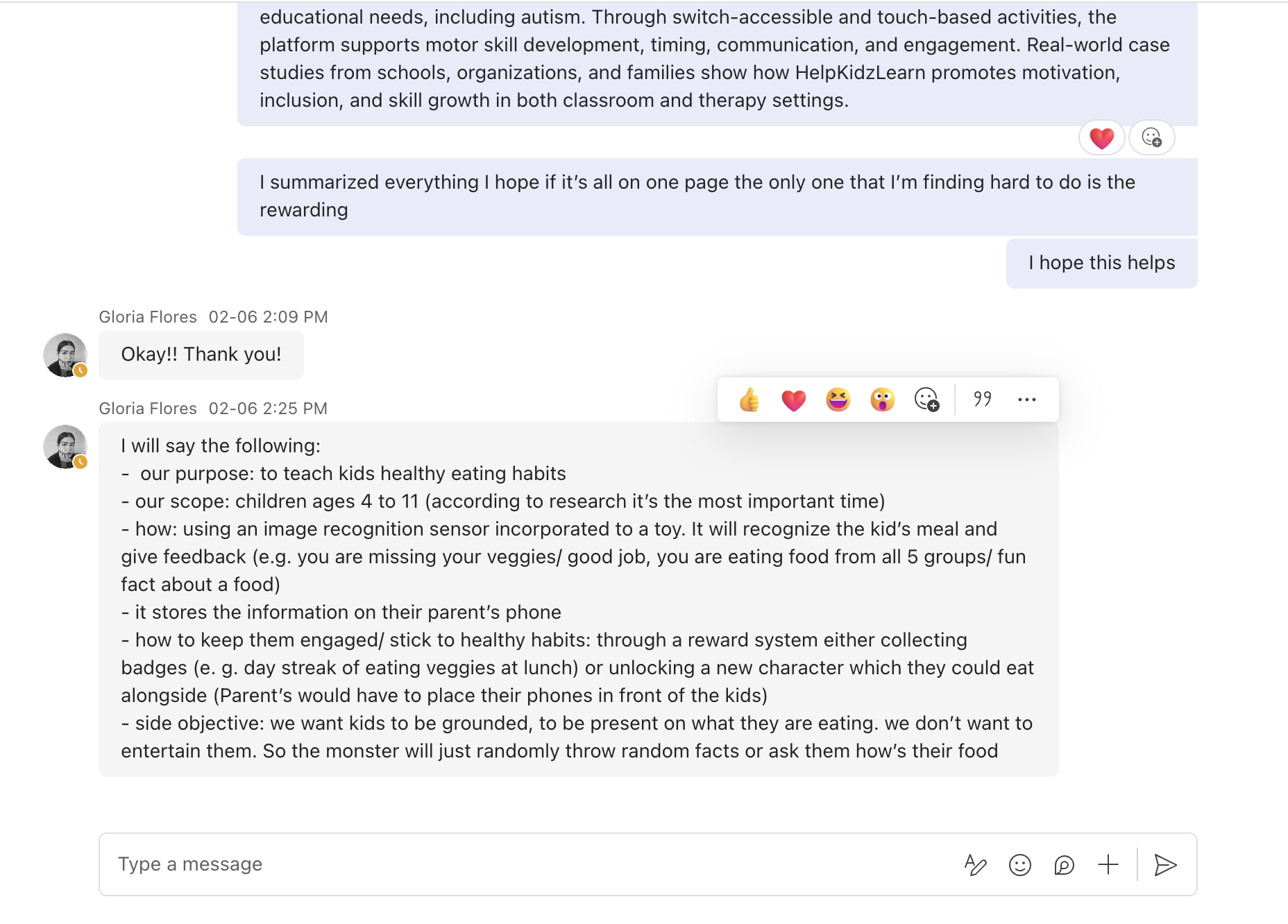 This final image shows our ongoing communication, where we updated each other on progress, challenges, and next steps.